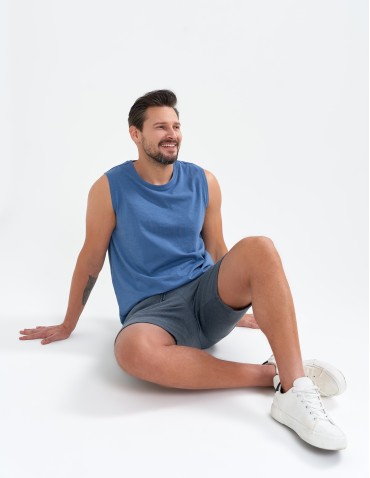 Koszulki i Tank Topy - Koszulka męska tank top bez rękawów luźna NIEBIESKI - produkt 8