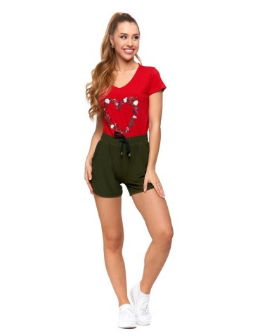 Szorty damskie letnie - Damskie szorty na gumce z wiązaniem KHAKI - produkt 6