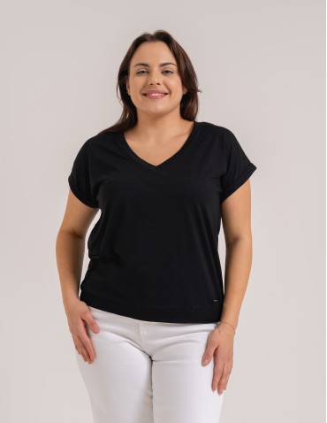 Bluzka damska z domieszką modalu i dekoltem V Plus Size