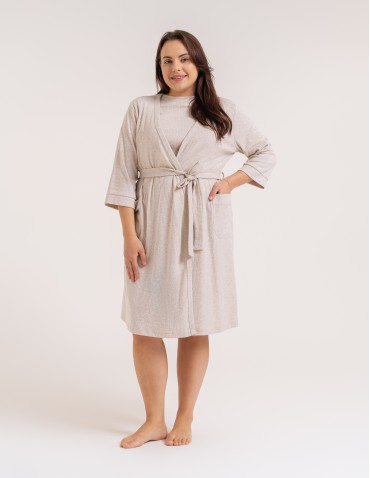 Krótki szlafrok damski Plus Size z prążkowanej dzianiny