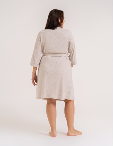 Krótki szlafrok damski Plus Size z prążkowanej dzianiny  - produkt 2