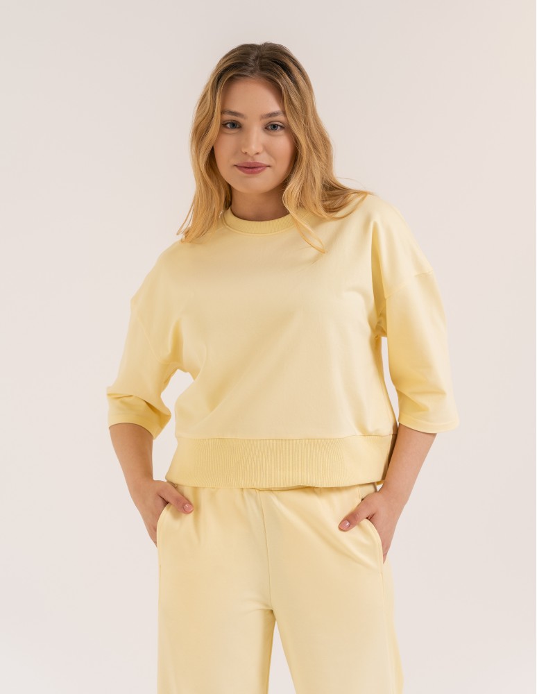 Bluzy dresowe - Bluza dresowa damska o luźnym kroju bez kaptura ŻÓŁTY  - produkt moraj.pl 3