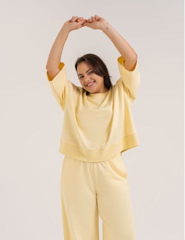 Bluzy dresowe - Bluza dresowa damska o luźnym kroju bez kaptura ŻÓŁTY - produkt 11