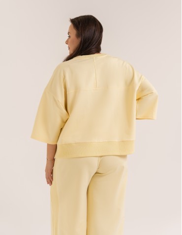 Bluzy dresowe - Bluza dresowa damska o luźnym kroju bez kaptura ŻÓŁTY - produkt 14