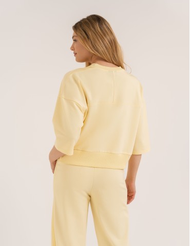 Bluzy dresowe - Bluza dresowa damska o luźnym kroju bez kaptura ŻÓŁTY - produkt 7
