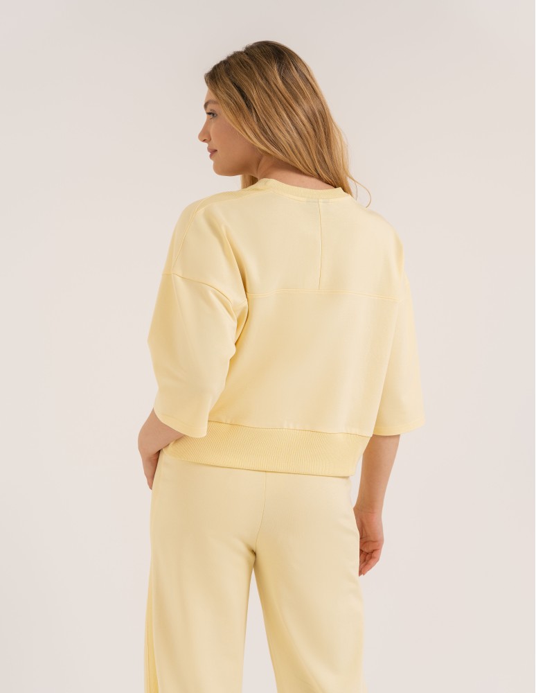Bluzy dresowe - Bluza dresowa damska o luźnym kroju bez kaptura ŻÓŁTY  - produkt moraj.pl 7