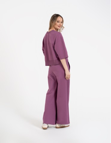 Bluzy dresowe - Bluza dresowa damska o luźnym kroju bez kaptura FIOLETOWY - produkt 3