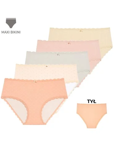 Majtki damskie maxi bikini bawełniane z koronką komplet 5-pak