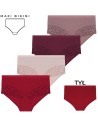 Majtki damskie maxi bikini bawełniane z wysokim stanem i kwiatową koronką 4-pak WIELOKOLOROWY