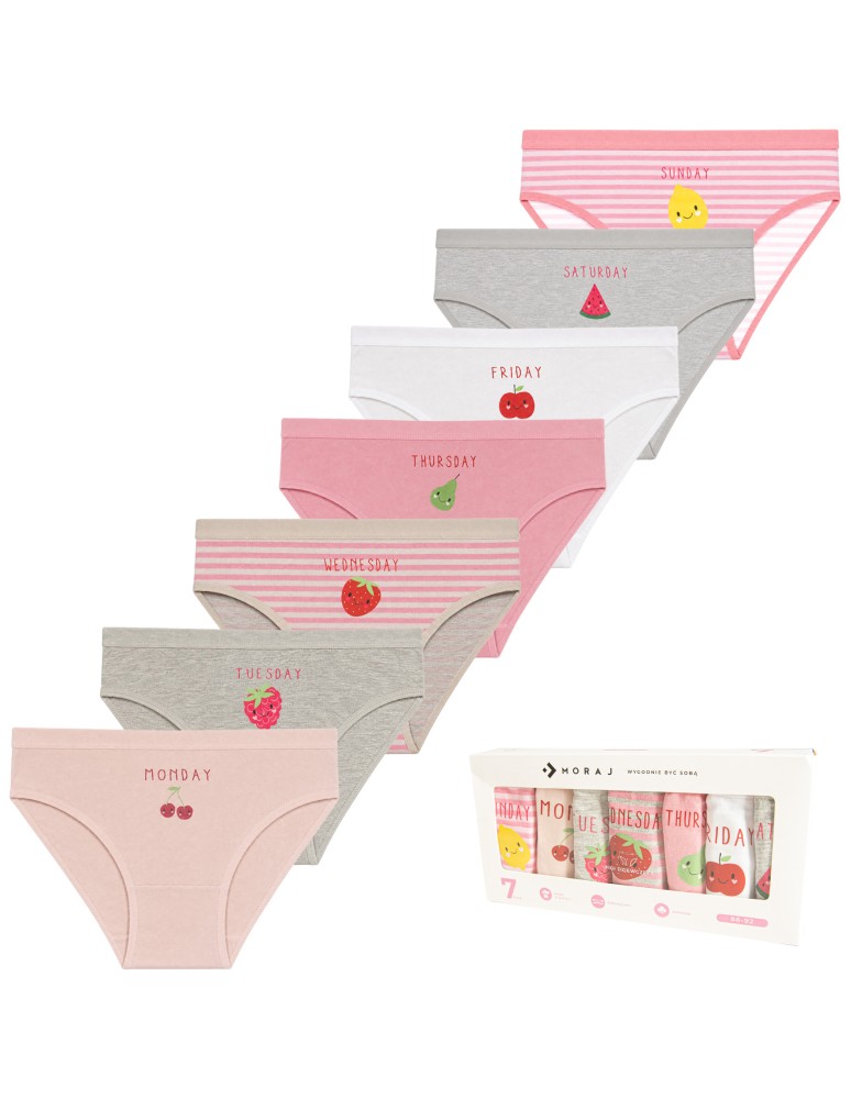 Figi - Figi dziewczęce bawełniane na każdy dzień tygodnia WIELOKOLOROWY - produkt moraj.pl 1