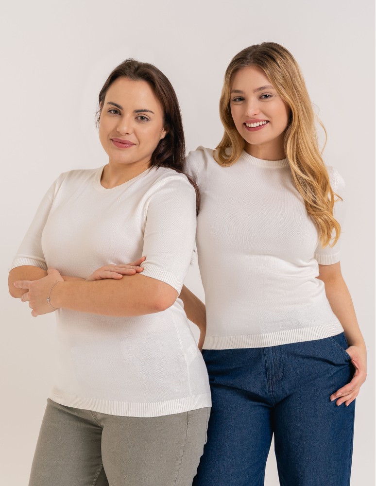 Swetry i kardigany - Sweter damski z krótkim rękawem z wiskozą BIAŁY  - produkt moraj.pl 12