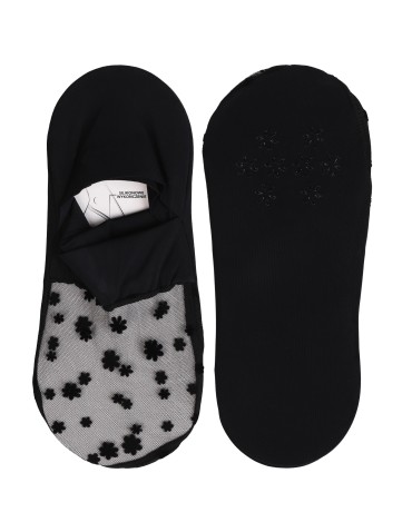 Mikrostopki - Skarpetki damskie eleganckie krótkie z siateczką z przodu w kwiaty 3-pak CZARNY - produkt 3