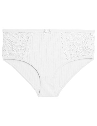 Majtki z wysokim stanem - Majtki damskie maxi bikini bawełniane prążkowane komplet z koronkową wstawką 3-pak WIELOKOLOROWY - produkt 3