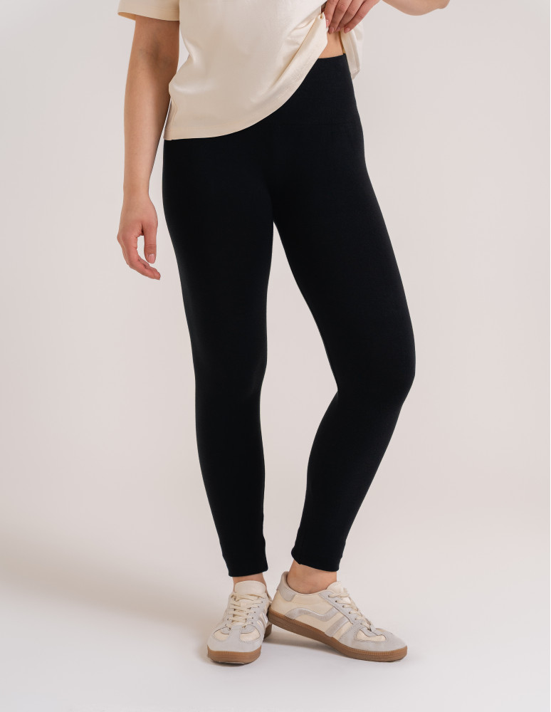 Legginsy damskie - Legginsy damskie ocieplane z wysokim stanem i szerokim pasem CZARNY  - produkt moraj.pl 2