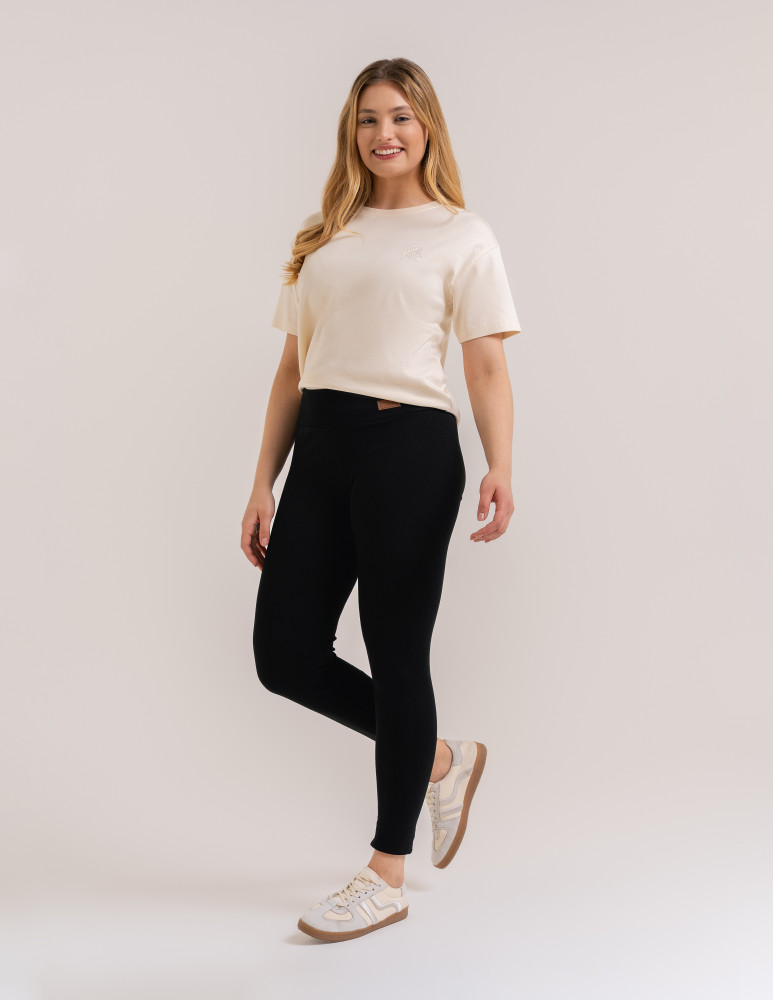 Legginsy damskie z naszywką czarne CZARNY