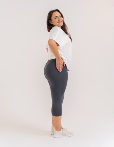 Legginsy damskie - Klasyczne legginsy 3/4 damskie plus size peach touch SZARY - produkt 2
