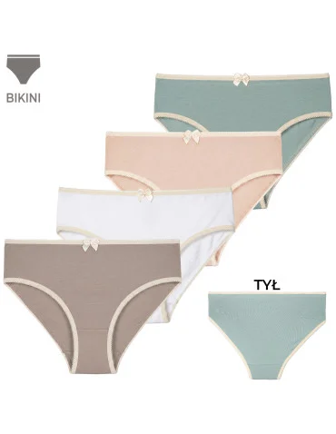 Majtki damskie figi bikini z bawełny na co dzień gładkie jednokolorowe 4-pak