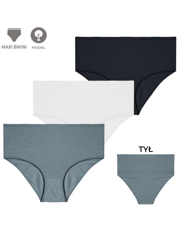 Majtki damskie maxi bikini wygodne z modalu wysoki stan 3-pak