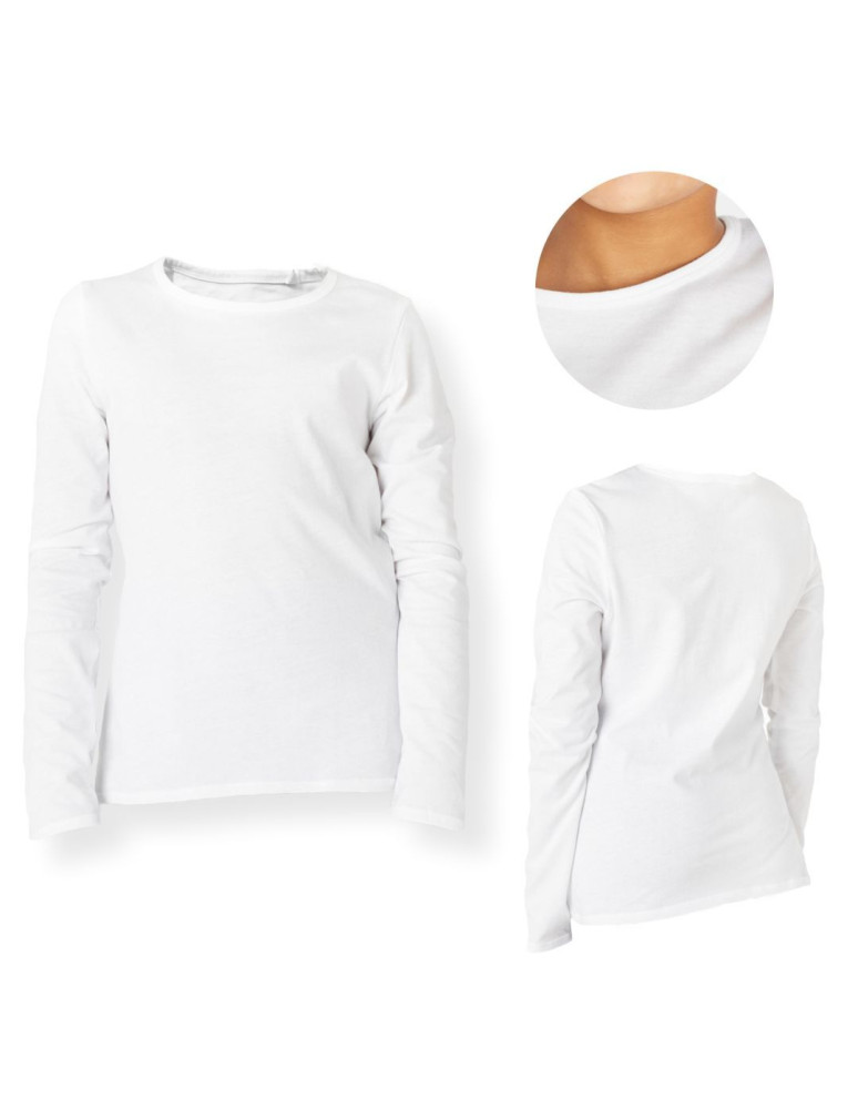 Bluzka dziecięca longsleeve bawełniana z długim rękawem BIAŁY