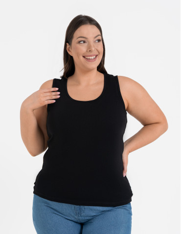Koszulki i T-shirty - Koszulka damska na ramiączkach Tank-Top bawełniana Plus Size CZARNY - produkt 1