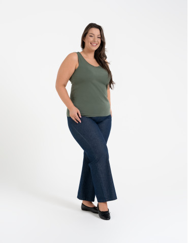 Koszulki i T-shirty - Koszulka damska na ramiączkach Tank-Top bawełniana Plus Size KHAKI - produkt 5