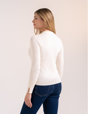 Swetry - Sweter damski miękki w dotyku z wiskozy klasyczny bez wzoru BIAŁY - produkt 7