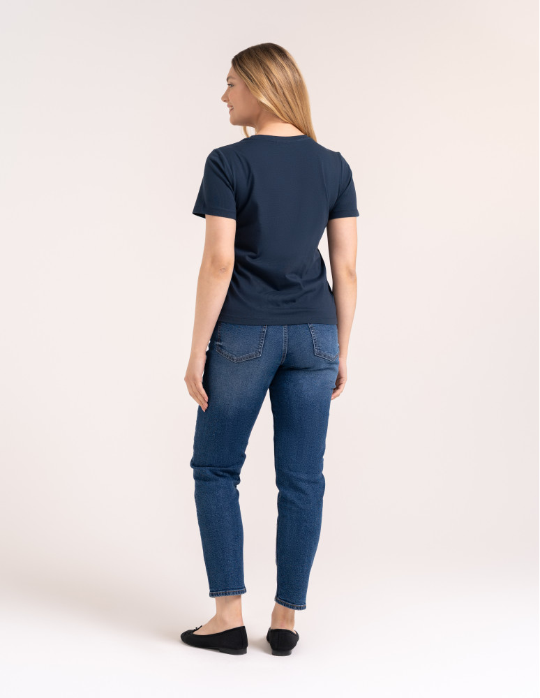 Koszulki z krótkim rękawem - Bawełniany t-shirt damski z krótkim rękawem w stylu boho GRANATOWY - produkt moraj.pl 7