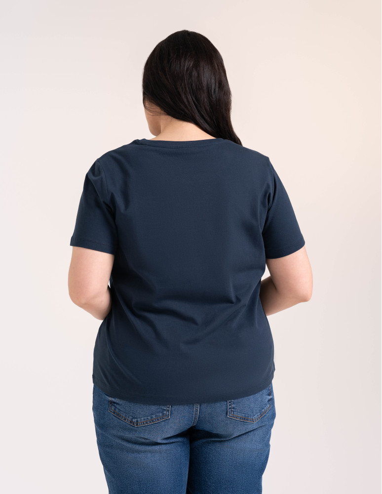 Koszulki z krótkim rękawem - Bawełniany t-shirt damski z krótkim rękawem w stylu boho GRANATOWY - produkt moraj.pl 10