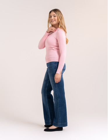 Swetry - Sweter damski miękki w dotyku z wiskozy klasyczny bez wzoru RÓŻOWY - produkt 4