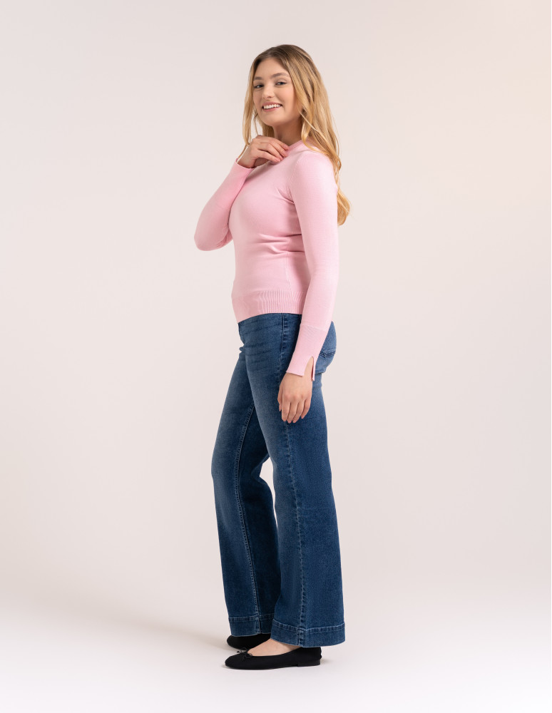Swetry - Sweter damski miękki w dotyku z wiskozy klasyczny bez wzoru RÓŻOWY - produkt moraj.pl 4