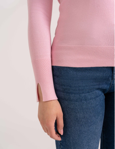 Swetry - Sweter damski miękki w dotyku z wiskozy klasyczny bez wzoru RÓŻOWY - produkt 7