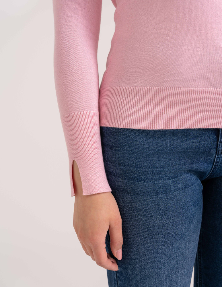 Swetry - Sweter damski miękki w dotyku z wiskozy klasyczny bez wzoru RÓŻOWY - produkt moraj.pl 7