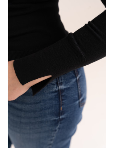 Sweter damski miękki w dotyku z wiskozy klasyczny bez wzoru - CZARNY - produkt 2