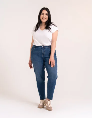Damskie spodnie jeansowe mom fit - NIEBIESKI - produkt 2