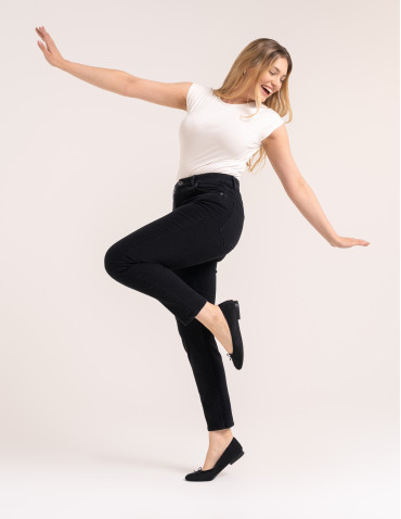 Spodnie damskie - Damskie spodnie jeansowe mom fit CZARNY - produkt 12