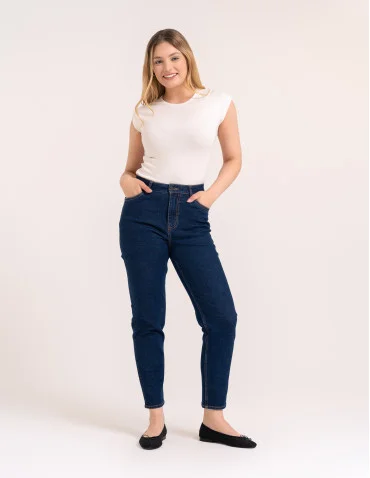 Damskie spodnie jeansowe mom fit - GRANATOWY