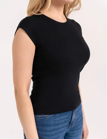 Bluzka damska prążkowana z krótkim rękawem cap sleeve  - produkt 2