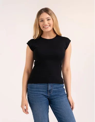 Bluzka damska prążkowana z krótkim rękawem cap sleeve