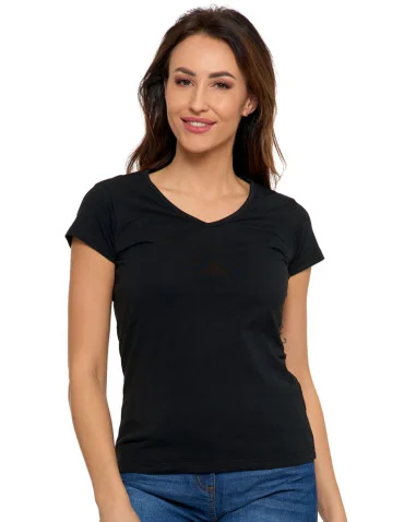 T-shirt damski bawełniany z dekoltem V - CZARNY