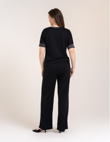 Spodnie wiskozowe miękkie wygodne i eleganckie z luźną nogawką - CZARNY  - produkt 2