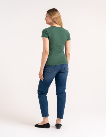 Koszulki i T-shirty - T-shirt damski bawełniany z krótkim rękawkiem jednokolorowy KHAKI - produkt 13