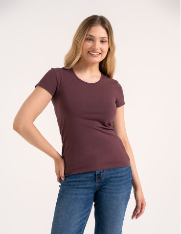 Koszulki i T-shirty - T-shirt damski bawełniany z krótkim rękawkiem jednokolorowy BRĄZOWY - produkt 1
