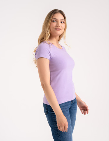 Koszulki i T-shirty - T-shirt damski bawełniany z krótkim rękawkiem jednokolorowy FIOLETOWY - produkt 15