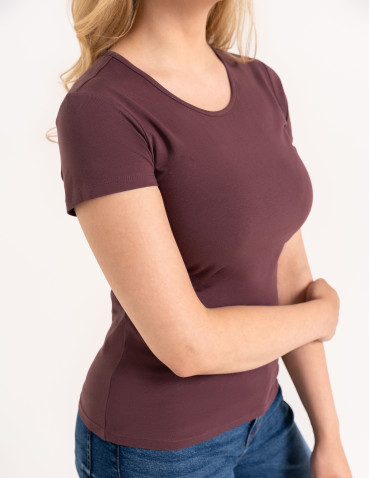 Koszulki i T-shirty - T-shirt damski bawełniany z krótkim rękawkiem jednokolorowy BRĄZOWY - produkt 2