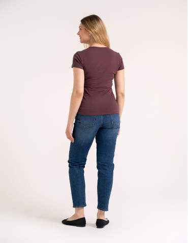 Koszulki i T-shirty - T-shirt damski bawełniany z krótkim rękawkiem jednokolorowy BRĄZOWY - produkt 3
