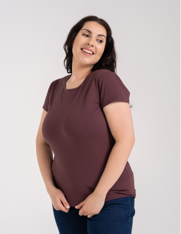 Koszulki i T-shirty - T-shirt damski z okrągłym dekoltem plus size BRĄZOWY - produkt 1
