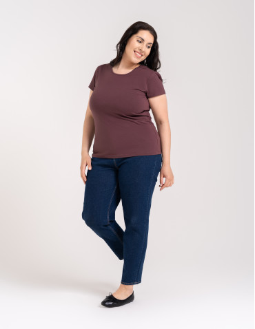 Koszulki i T-shirty - T-shirt damski z okrągłym dekoltem plus size BRĄZOWY - produkt 3