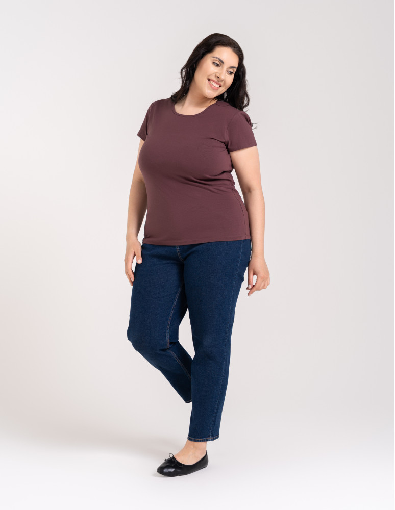 Koszulki i T-shirty - T-shirt damski z okrągłym dekoltem plus size BRĄZOWY  - produkt moraj.pl 3