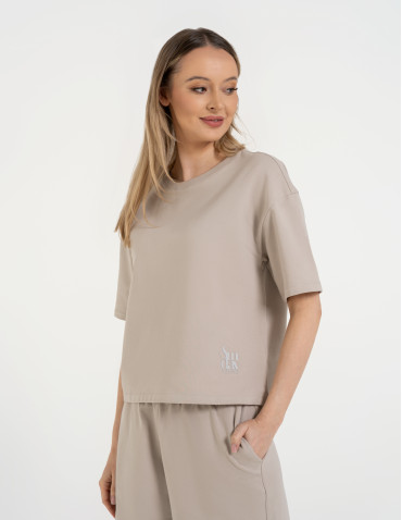 Koszulki z krótkim rękawem - T-shirt damski o luźnym kroju z napisami SZARY - produkt 85