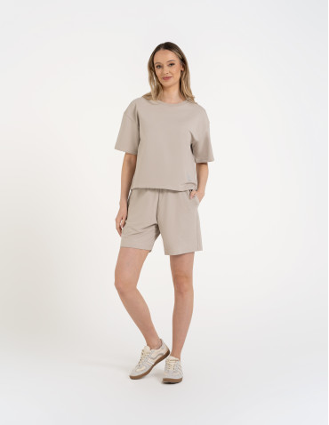 Koszulki z krótkim rękawem - T-shirt damski o luźnym kroju z napisami SZARY - produkt 87